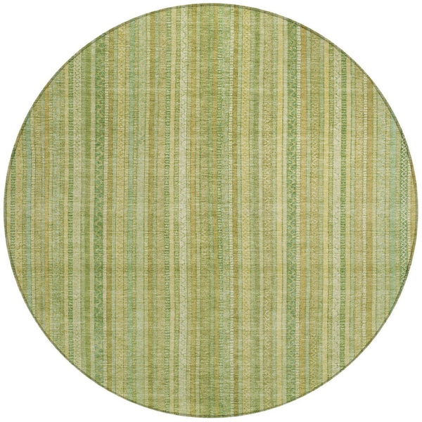 HomeRoots 5' Elegant Striped Area Rug in Artichoke Green, Fern Green, and Gold for Indoor/Outdoor Spaces 8' Round 616396