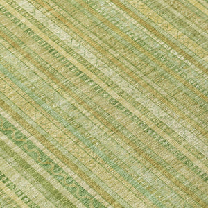 HomeRoots 5' Elegant Striped Area Rug in Artichoke Green, Fern Green, and Gold for Indoor/Outdoor Spaces 8' Round 616396