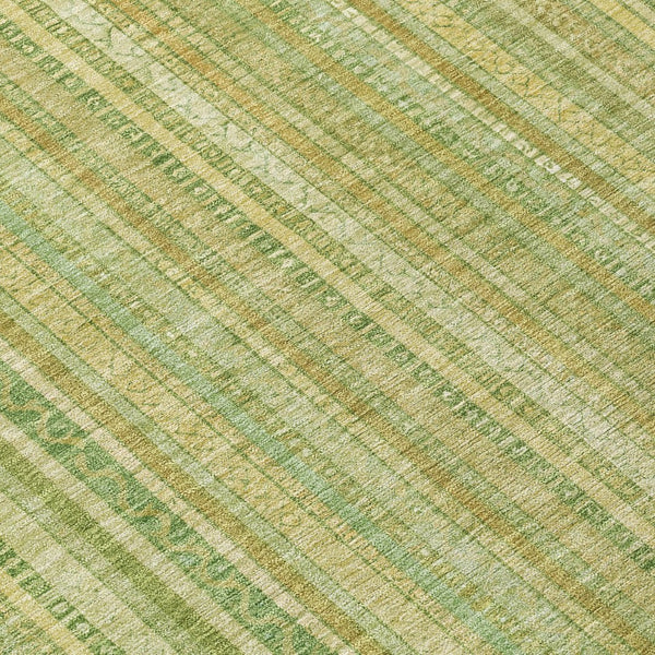 HomeRoots 5' Elegant Striped Area Rug in Artichoke Green, Fern Green, and Gold for Indoor/Outdoor Spaces 8' Round 616396