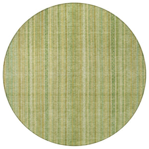 HomeRoots 5' Elegant Striped Area Rug in Artichoke Green, Fern Green, and Gold for Indoor/Outdoor Spaces 8' Round 616396