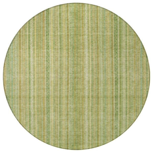 HomeRoots 5' Elegant Striped Area Rug in Artichoke Green, Fern Green, and Gold for Indoor/Outdoor Spaces 8' Round 616396