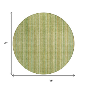 HomeRoots 5' Elegant Striped Area Rug in Artichoke Green, Fern Green, and Gold for Indoor/Outdoor Spaces 8' Round 616396