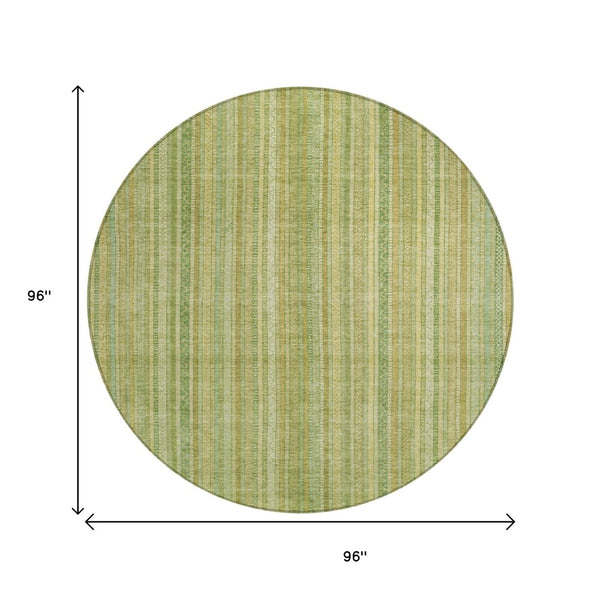 HomeRoots 5' Elegant Striped Area Rug in Artichoke Green, Fern Green, and Gold for Indoor/Outdoor Spaces 8' Round 616396
