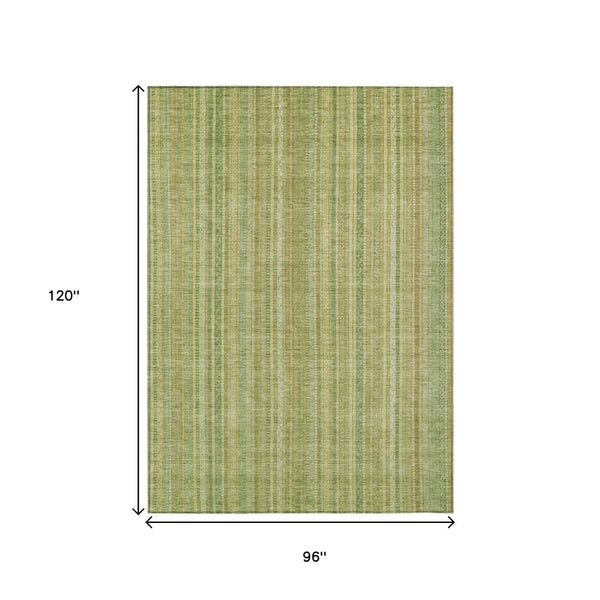 HomeRoots 5' Elegant Striped Area Rug in Artichoke Green, Fern Green, and Gold for Indoor/Outdoor Spaces 8' X 10' 616397