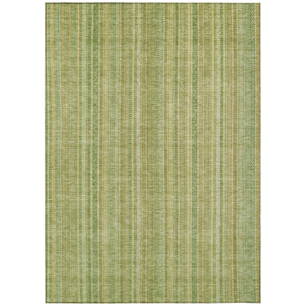 HomeRoots 5' Elegant Striped Area Rug in Artichoke Green, Fern Green, and Gold for Indoor/Outdoor Spaces 8' X 10' 616397