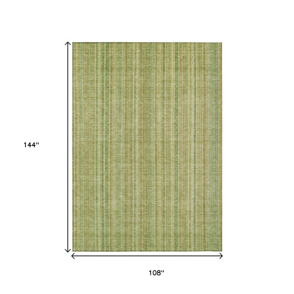 HomeRoots 5' Elegant Striped Area Rug in Artichoke Green, Fern Green, and Gold for Indoor/Outdoor Spaces 9' X 12' 616398