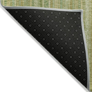 HomeRoots 5' Elegant Striped Area Rug in Artichoke Green, Fern Green, and Gold for Indoor/Outdoor Spaces 9' X 12' 616398