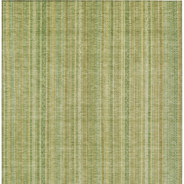 HomeRoots 5' Elegant Striped Area Rug in Artichoke Green, Fern Green, and Gold for Indoor/Outdoor Spaces 9' X 12' 616398