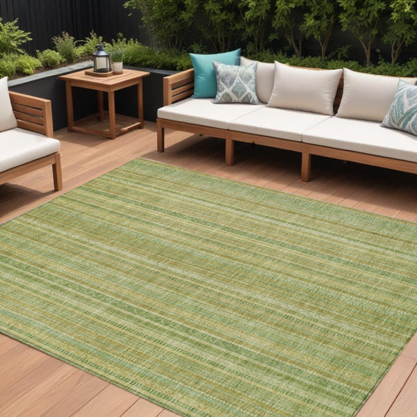 HomeRoots 5' Elegant Striped Area Rug in Artichoke Green, Fern Green, and Gold for Indoor/Outdoor Spaces 10' X 14' 616399