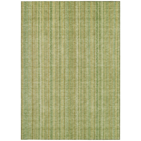 HomeRoots 5' Elegant Striped Area Rug in Artichoke Green, Fern Green, and Gold for Indoor/Outdoor Spaces 10' X 14' 616399