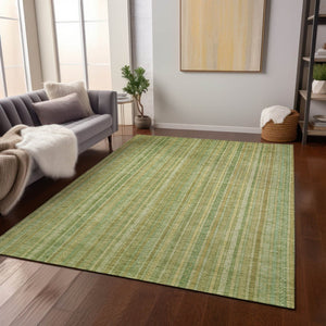 HomeRoots 5' Elegant Striped Area Rug in Artichoke Green, Fern Green, and Gold for Indoor/Outdoor Spaces 10' X 14' 616399