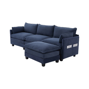 English Elm United We Win Modular Corduroy Sectional with Ottoman Low Profile Living Room Couch Navy W1568S00261