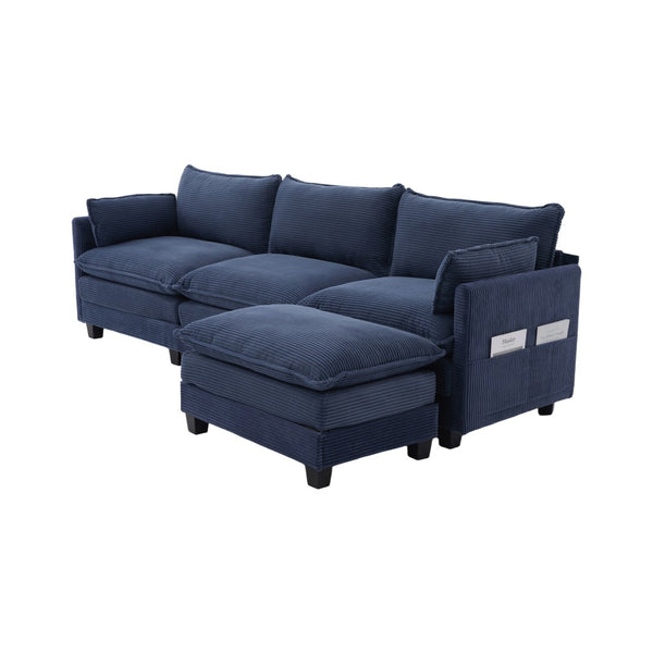 English Elm United We Win Modular Corduroy Sectional with Ottoman Low Profile Living Room Couch Navy W1568S00261