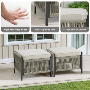 English Elm Outdoor Pe Wicker Patio Ottoman Set of 2 with Cushions for Deck or Backyard T3773P419405