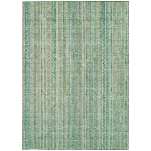 HomeRoots 5' Aqua Beige Teal Striped Area Rug - Durable, Washable Indoor/Outdoor Design for Coastal Style 5' X 8' 616401
