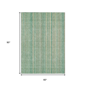 HomeRoots 5' Aqua Beige Teal Striped Area Rug - Durable, Washable Indoor/Outdoor Design for Coastal Style 5' X 8' 616401