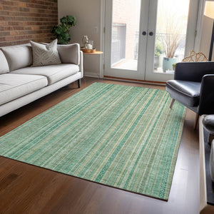 HomeRoots 5' Aqua Beige Teal Striped Area Rug - Durable, Washable Indoor/Outdoor Design for Coastal Style 5' X 8' 616401