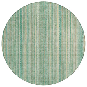 HomeRoots 5' Aqua Beige Teal Striped Area Rug - Durable, Washable Indoor/Outdoor Design for Coastal Style 8' Round 616402