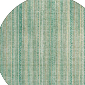 HomeRoots 5' Aqua Beige Teal Striped Area Rug - Durable, Washable Indoor/Outdoor Design for Coastal Style 8' Round 616402