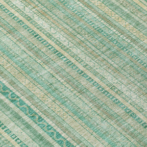 HomeRoots 5' Aqua Beige Teal Striped Area Rug - Durable, Washable Indoor/Outdoor Design for Coastal Style 8' Round 616402