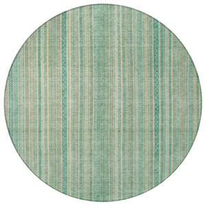 HomeRoots 5' Aqua Beige Teal Striped Area Rug - Durable, Washable Indoor/Outdoor Design for Coastal Style 8' Round 616402