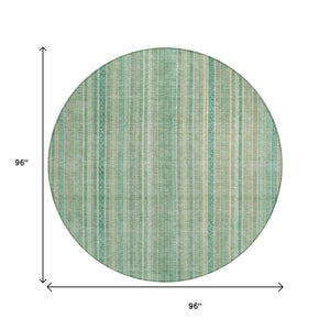 HomeRoots 5' Aqua Beige Teal Striped Area Rug - Durable, Washable Indoor/Outdoor Design for Coastal Style 8' Round 616402