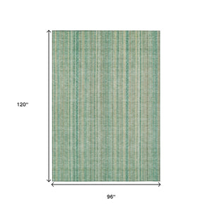 HomeRoots 5' Aqua Beige Teal Striped Area Rug - Durable, Washable Indoor/Outdoor Design for Coastal Style 8' X 10' 616403