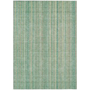 HomeRoots 5' Aqua Beige Teal Striped Area Rug - Durable, Washable Indoor/Outdoor Design for Coastal Style 8' X 10' 616403