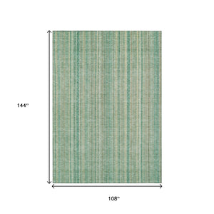 HomeRoots 5' Aqua Beige Teal Striped Area Rug - Durable, Washable Indoor/Outdoor Design for Coastal Style 9' X 12' 616404