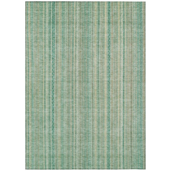 HomeRoots 5' Aqua Beige Teal Striped Area Rug - Durable, Washable Indoor/Outdoor Design for Coastal Style 9' X 12' 616404