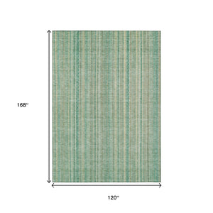 HomeRoots 5' Aqua Beige Teal Striped Area Rug - Durable, Washable Indoor/Outdoor Design for Coastal Style 10' X 14' 616405
