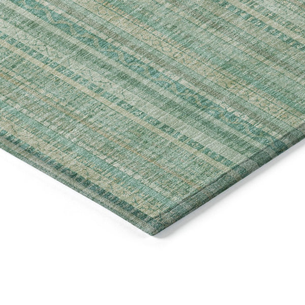 HomeRoots 5' Aqua Beige Teal Striped Area Rug - Durable, Washable Indoor/Outdoor Design for Coastal Style 10' X 14' 616405