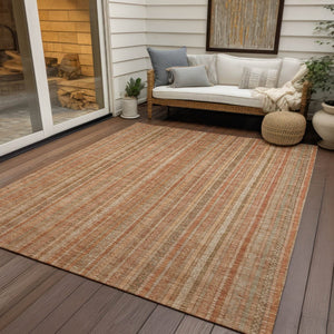 HomeRoots 5' Striped Washable Area Rug in Rust Beige & Linen – Durable, Stain-Resistant for Indoor & Outdoor Use 5' X 8' 616407