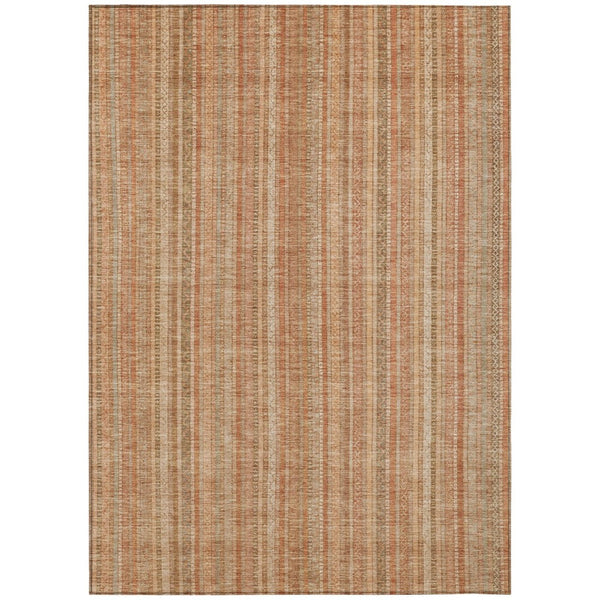 HomeRoots 5' Striped Washable Area Rug in Rust Beige & Linen – Durable, Stain-Resistant for Indoor & Outdoor Use 5' X 8' 616407