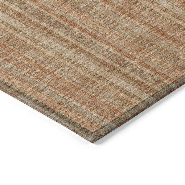 HomeRoots 5' Striped Washable Area Rug in Rust Beige & Linen – Durable, Stain-Resistant for Indoor & Outdoor Use 5' X 8' 616407