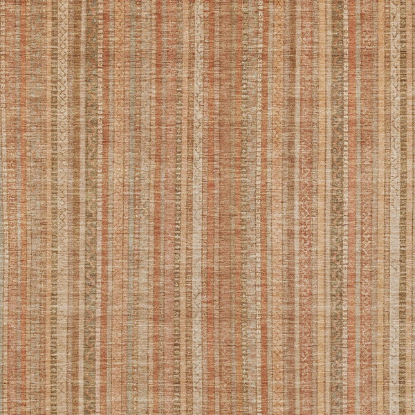 HomeRoots 5' Striped Washable Area Rug in Rust Beige & Linen – Durable, Stain-Resistant for Indoor & Outdoor Use 5' X 8' 616407
