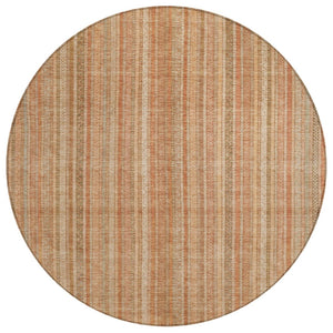 HomeRoots 5' Striped Washable Area Rug in Rust Beige & Linen – Durable, Stain-Resistant for Indoor & Outdoor Use 8' Round 616408