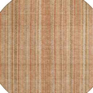 HomeRoots 5' Striped Washable Area Rug in Rust Beige & Linen – Durable, Stain-Resistant for Indoor & Outdoor Use 8' Round 616408