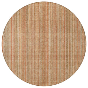 HomeRoots 5' Striped Washable Area Rug in Rust Beige & Linen – Durable, Stain-Resistant for Indoor & Outdoor Use 8' Round 616408