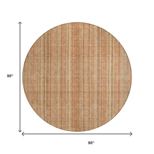HomeRoots 5' Striped Washable Area Rug in Rust Beige & Linen – Durable, Stain-Resistant for Indoor & Outdoor Use 8' Round 616408
