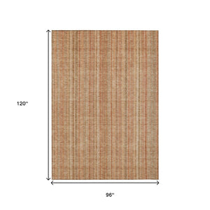 HomeRoots 5' Striped Washable Area Rug in Rust Beige & Linen – Durable, Stain-Resistant for Indoor & Outdoor Use 8' X 10' 616409