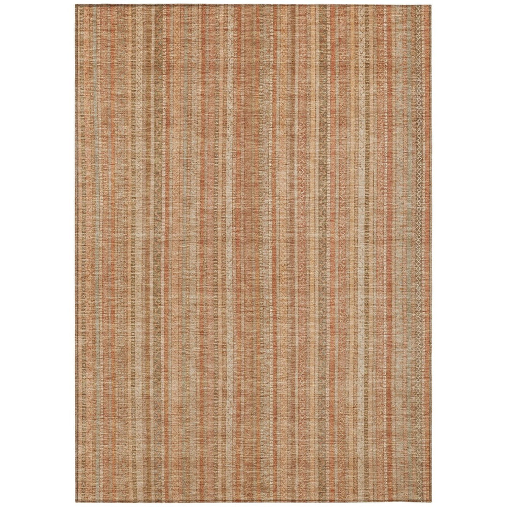 HomeRoots 5' Striped Washable Area Rug in Rust Beige & Linen – Durable, Stain-Resistant for Indoor & Outdoor Use 8' X 10' 616409