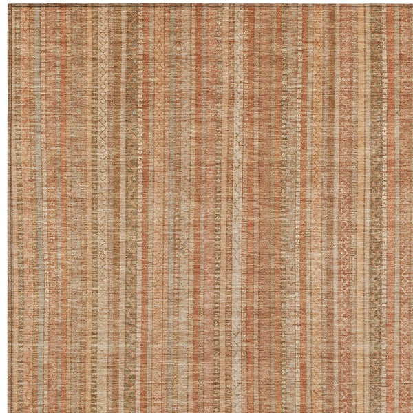 HomeRoots 5' Striped Washable Area Rug in Rust Beige & Linen – Durable, Stain-Resistant for Indoor & Outdoor Use 8' X 10' 616409
