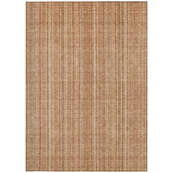 HomeRoots 5' Striped Washable Area Rug in Rust Beige & Linen – Durable, Stain-Resistant for Indoor & Outdoor Use 9' X 12' 616410