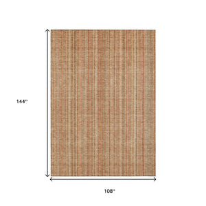 HomeRoots 5' Striped Washable Area Rug in Rust Beige & Linen – Durable, Stain-Resistant for Indoor & Outdoor Use 9' X 12' 616410