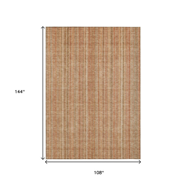 HomeRoots 5' Striped Washable Area Rug in Rust Beige & Linen – Durable, Stain-Resistant for Indoor & Outdoor Use 9' X 12' 616410