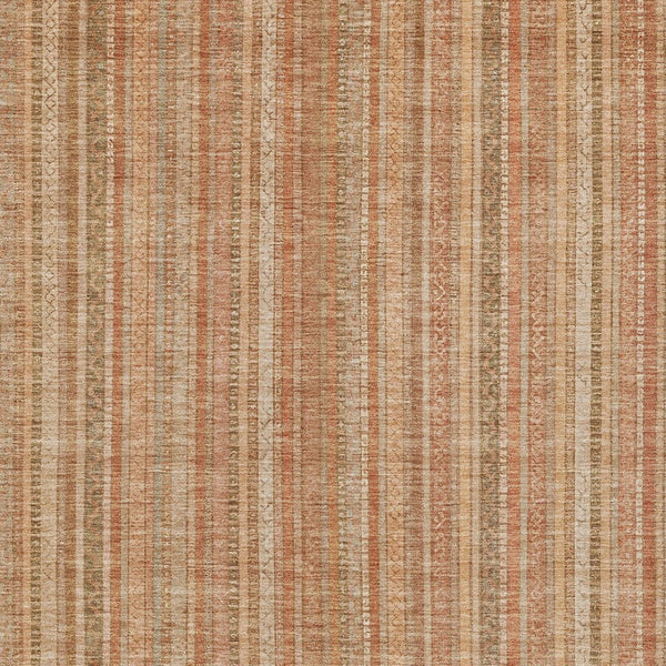 HomeRoots 5' Striped Washable Area Rug in Rust Beige & Linen – Durable, Stain-Resistant for Indoor & Outdoor Use 9' X 12' 616410