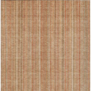 HomeRoots 5' Striped Washable Area Rug in Rust Beige & Linen – Durable, Stain-Resistant for Indoor & Outdoor Use 10' X 14' 616411