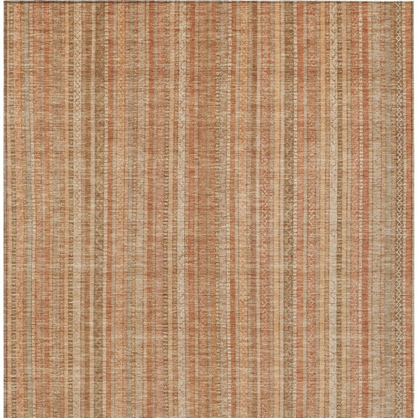 HomeRoots 5' Striped Washable Area Rug in Rust Beige & Linen – Durable, Stain-Resistant for Indoor & Outdoor Use 10' X 14' 616411