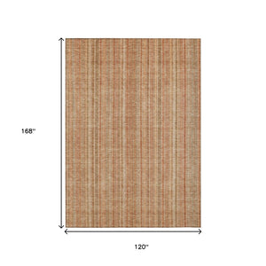 HomeRoots 5' Striped Washable Area Rug in Rust Beige & Linen – Durable, Stain-Resistant for Indoor & Outdoor Use 10' X 14' 616411